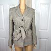 Evan Picone Polyester Pant Suit Size 10 Beige Black 2PC Belted Notch Collar