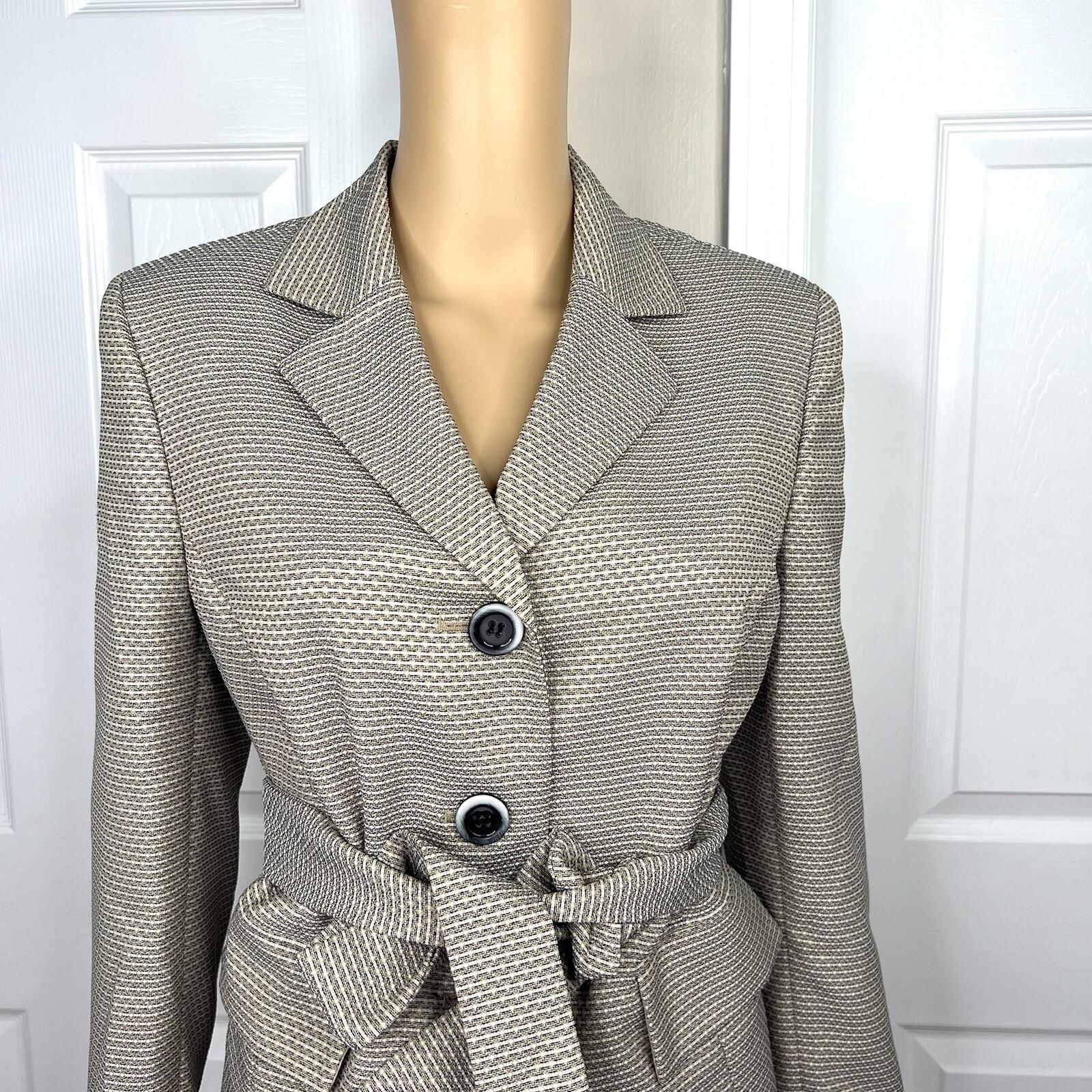 Evan Picone Polyester Pant Suit Size 10 Beige Black 2PC Belted Notch Collar