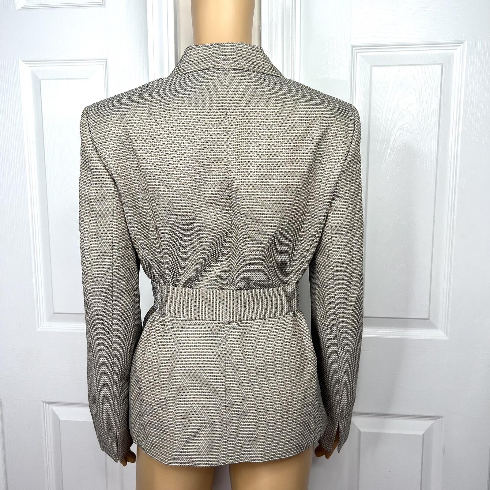 Evan Picone Polyester Pant Suit Size 10 Beige Black 2PC Belted Notch Collar