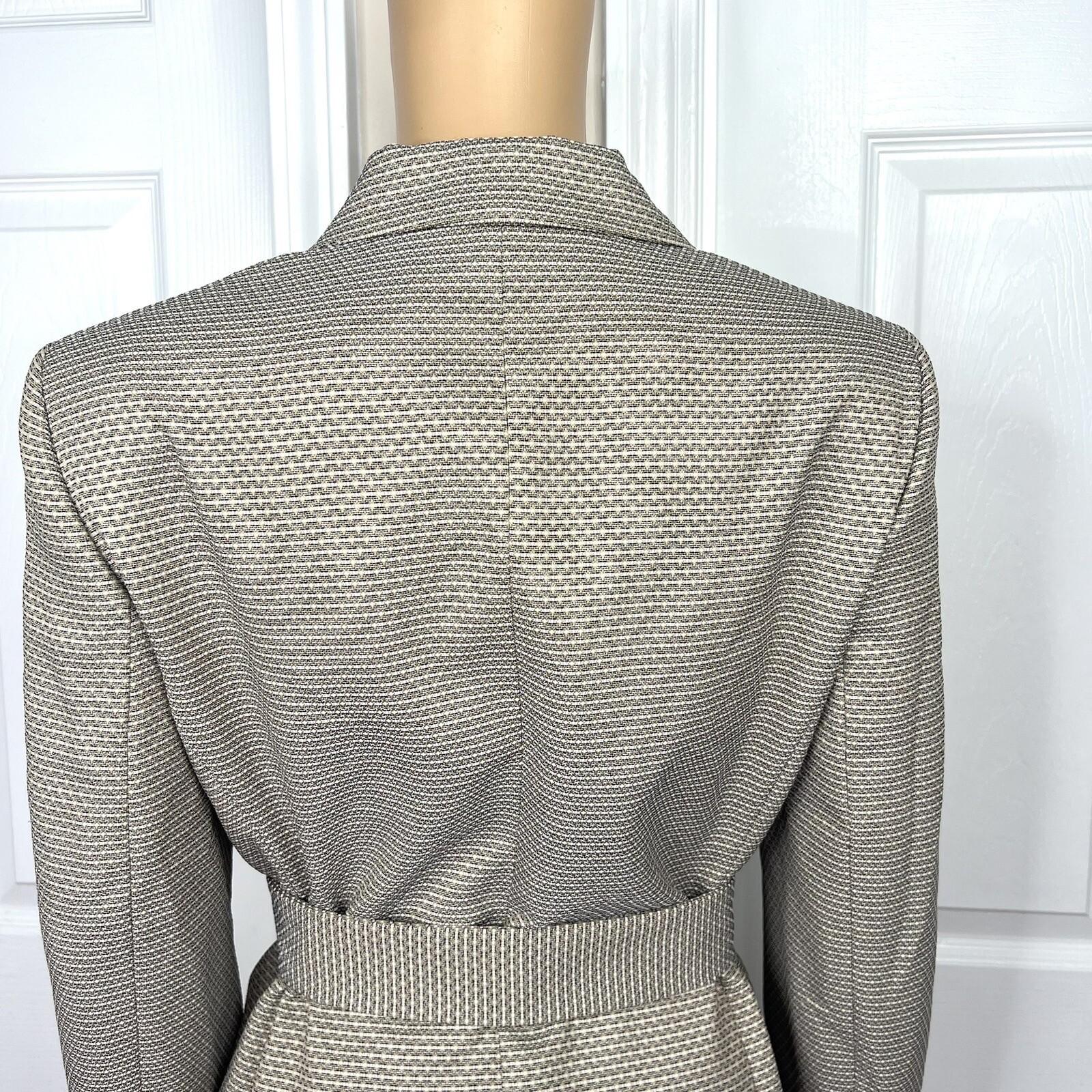 Evan Picone Polyester Pant Suit Size 10 Beige Black 2PC Belted Notch Collar