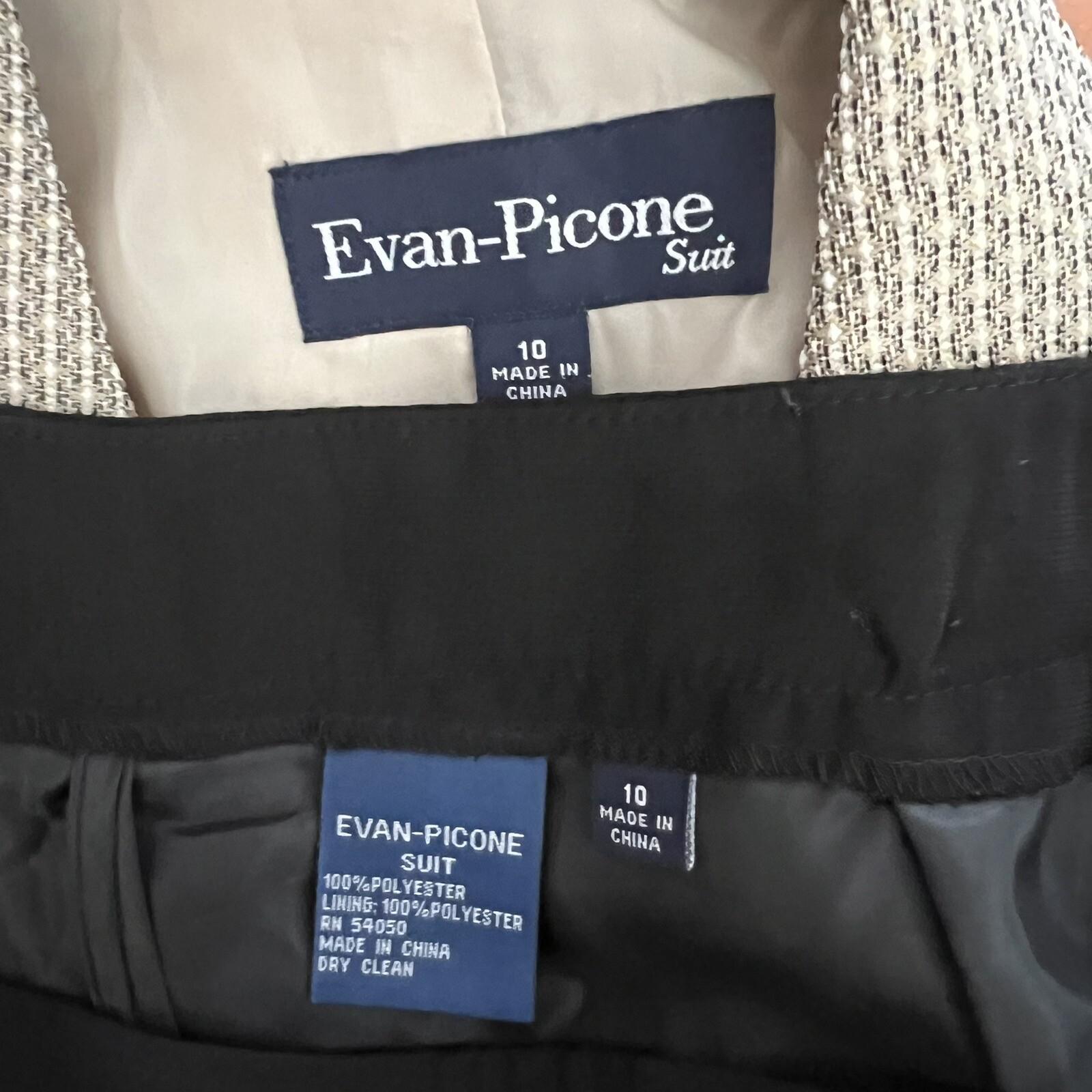Evan Picone Polyester Pant Suit Size 10 Beige Black 2PC Belted Notch Collar