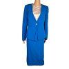 Preston & York Polyester Spandex Skirt Suit Size 6 Top Size S Blue V Neck 2 PC
