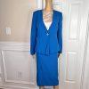 Preston & York Polyester Spandex Skirt Suit Size 6 Top Size S Blue V Neck 2 PC