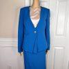 Preston & York Polyester Spandex Skirt Suit Size 6 Top Size S Blue V Neck 2 PC
