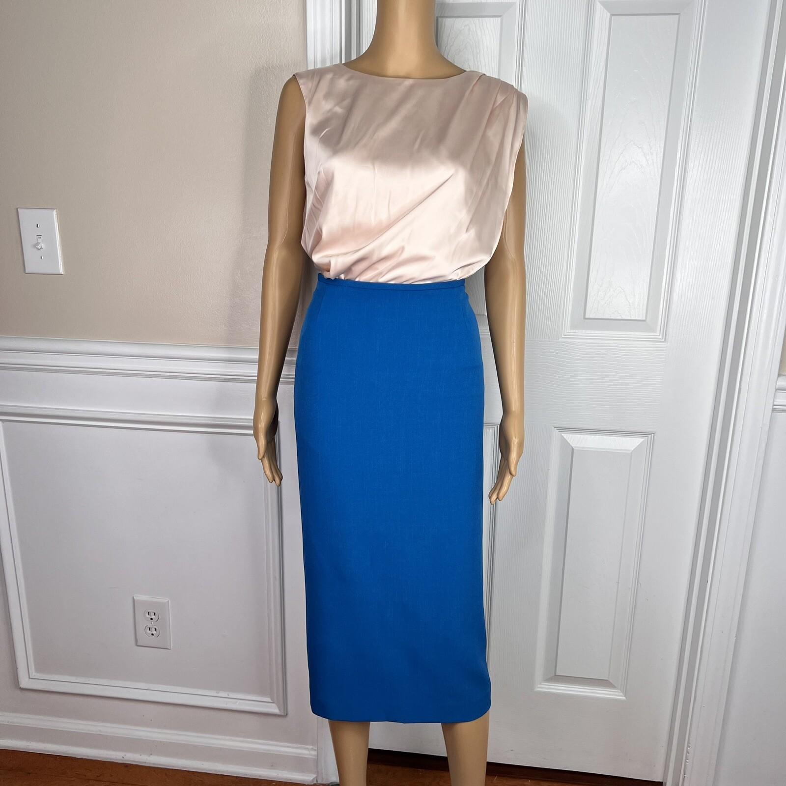 Preston & York Polyester Spandex Skirt Suit Size 6 Top Size S Blue V Neck 2 PC