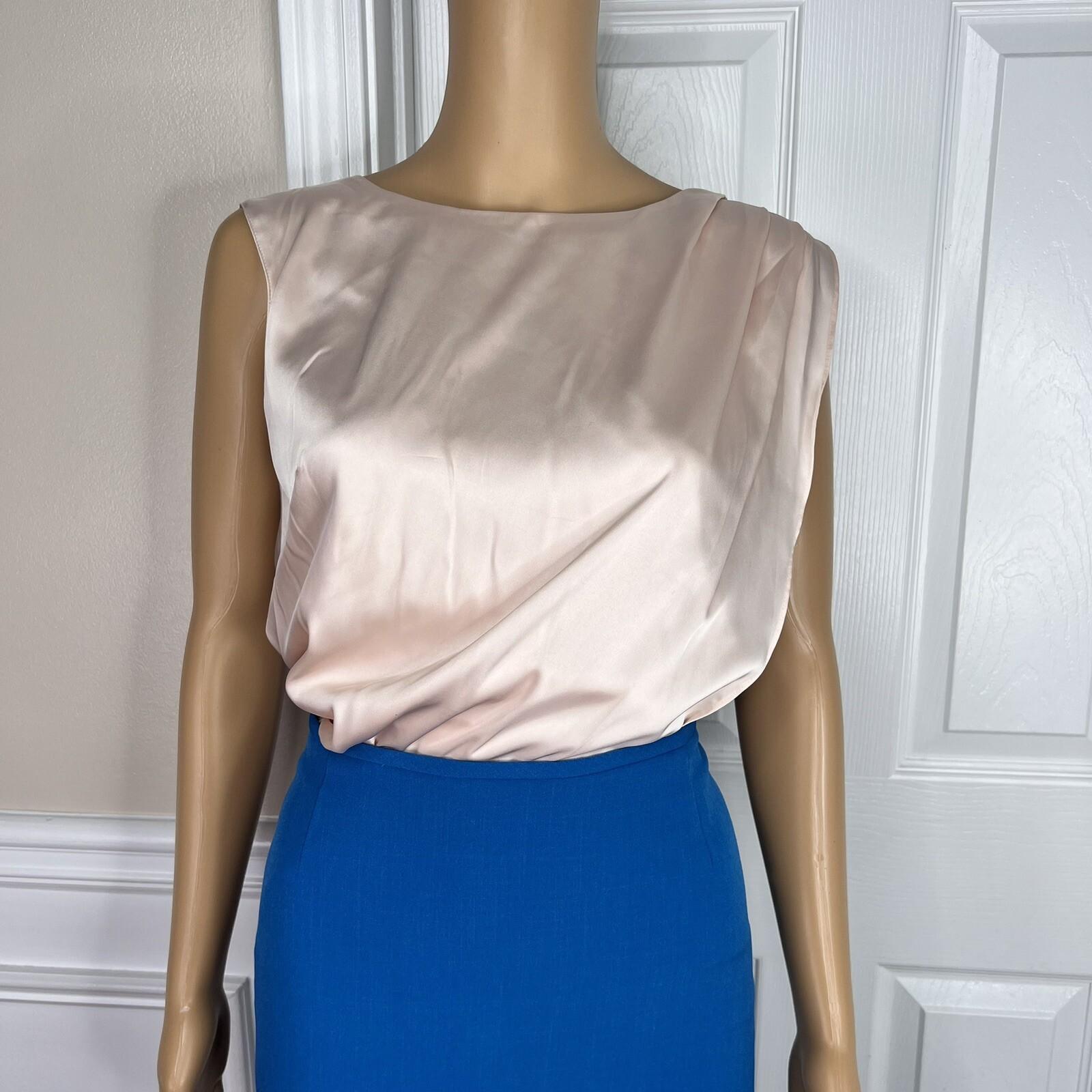 Preston & York Polyester Spandex Skirt Suit Size 6 Top Size S Blue V Neck 2 PC