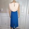 Preston & York Polyester Spandex Skirt Suit Size 6 Top Size S Blue V Neck 2 PC