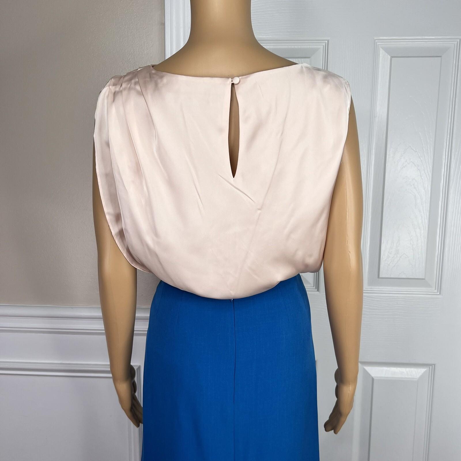 Preston & York Polyester Spandex Skirt Suit Size 6 Top Size S Blue V Neck 2 PC