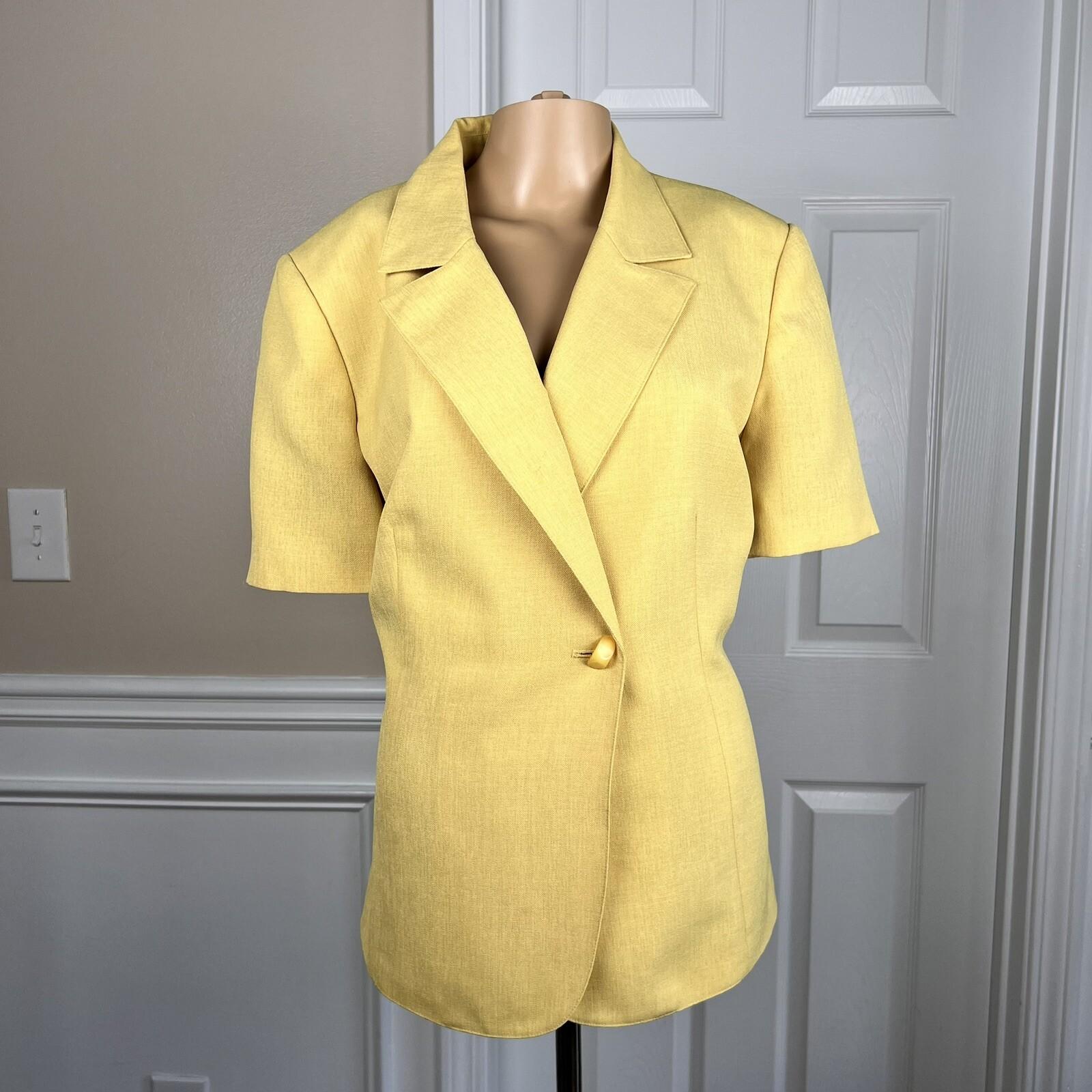 Le Suit Women Polyester Blazer Size 14Yellow Lined Notch Collar Wrap