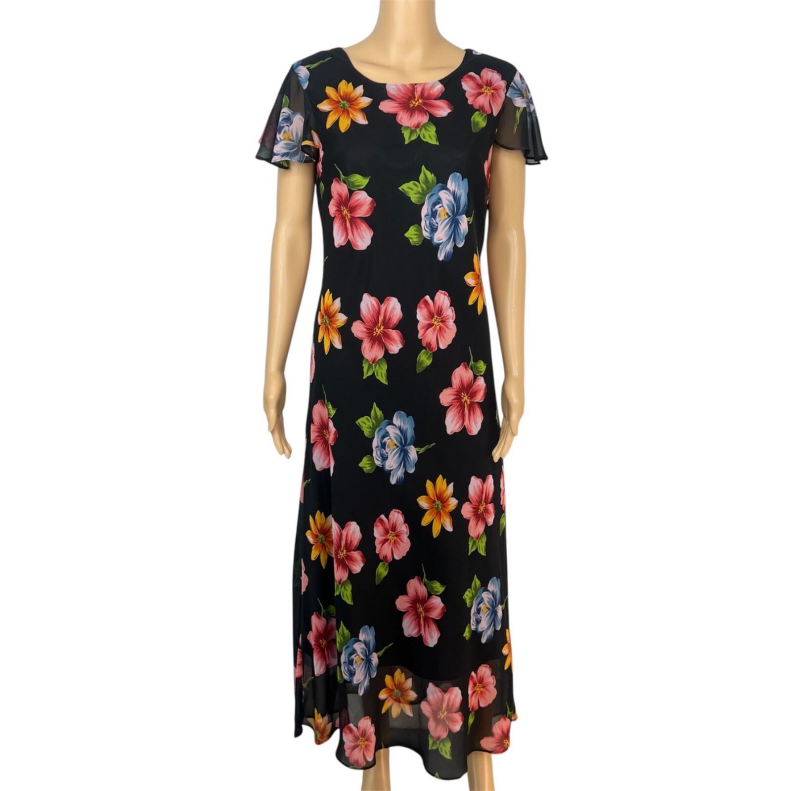 10-5072.jpg Mary Mcfadden Vintage Maxi Dress Size 10 Floral Flounce Flutter Sleeves Chic