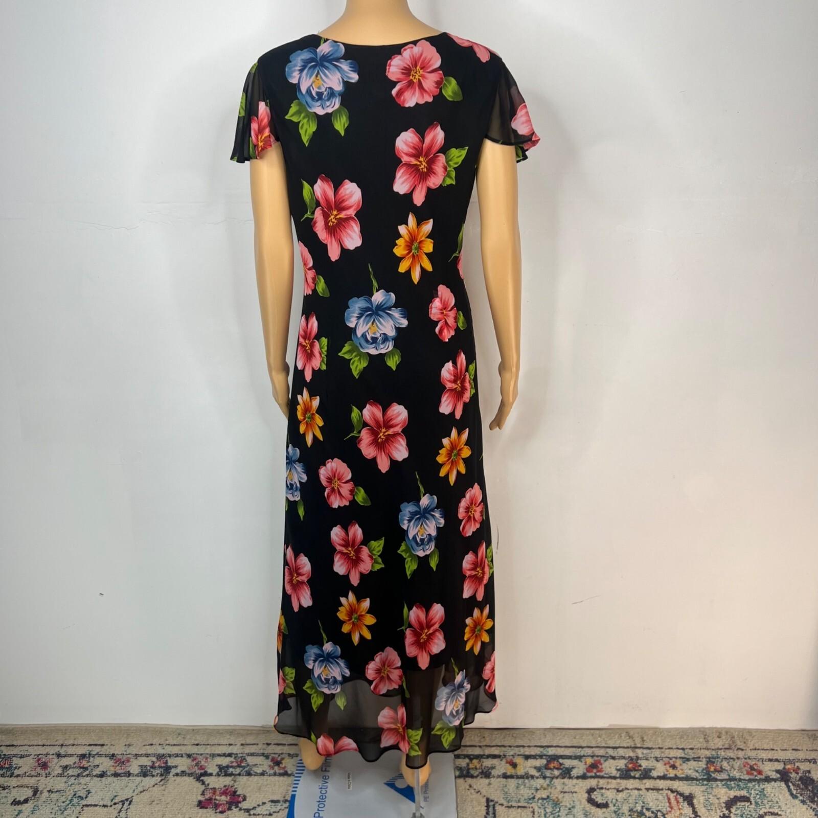 10-5076.jpg Mary Mcfadden Vintage Maxi Dress Size 10 Floral Flounce Flutter Sleeves Chic
