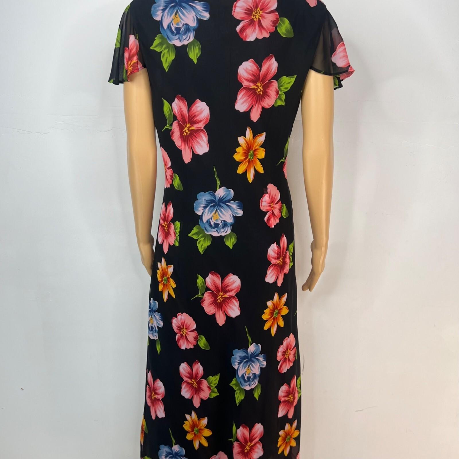10-5077.jpg Mary Mcfadden Vintage Maxi Dress Size 10 Floral Flounce Flutter Sleeves Chic
