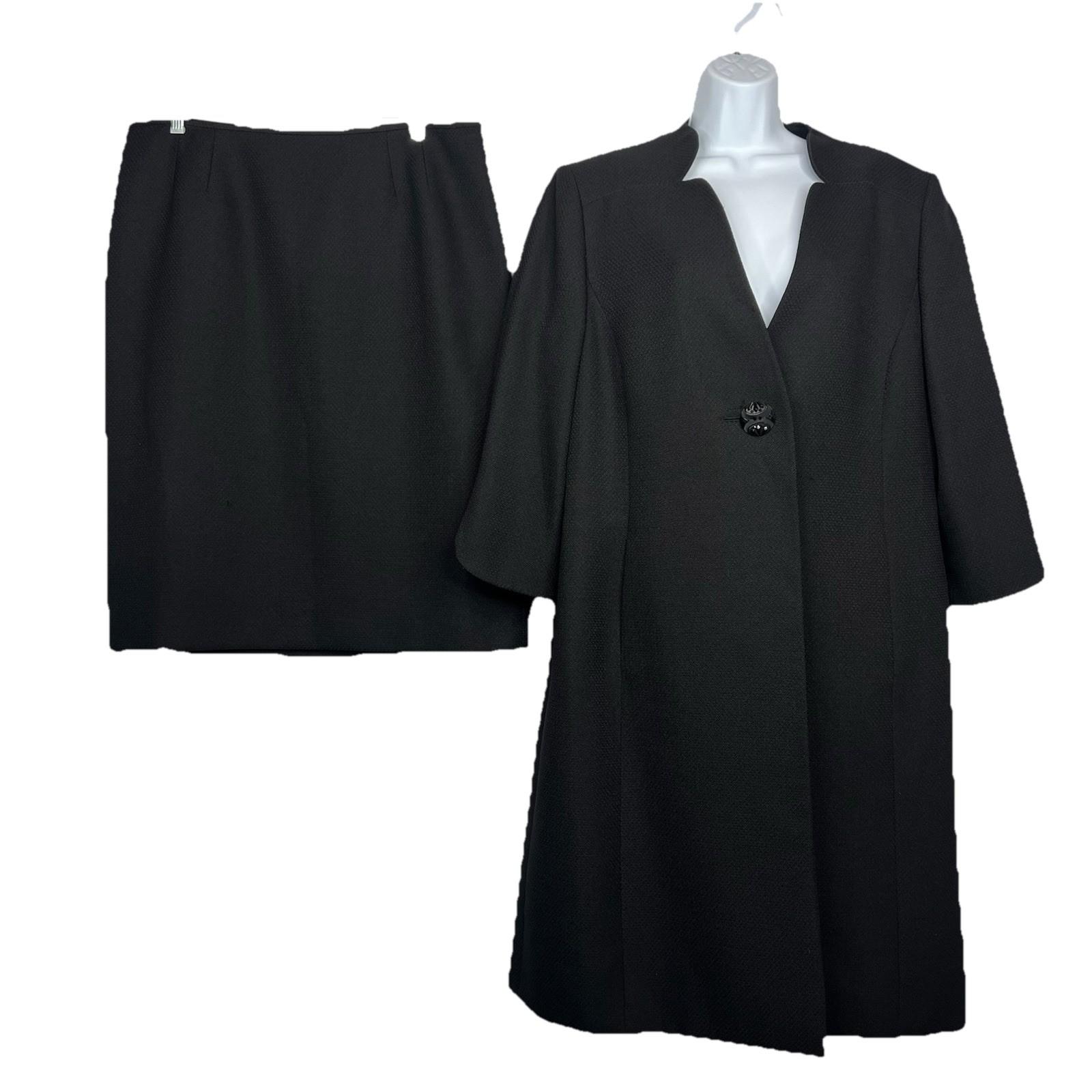 Kasper Polyester Skirt Suit 16 Black 2PC Twill Mid Length Blazer Lined Pockets