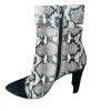 42 Gold Kiki Snakes Print Booties 8.5M Suede Heeled Pointed Toe Cut Out Ankle