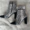 42 Gold Kiki Snakes Print Booties 8.5M Suede Heeled Pointed Toe Cut Out Ankle