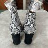 42 Gold Kiki Snakes Print Booties 8.5M Suede Heeled Pointed Toe Cut Out Ankle