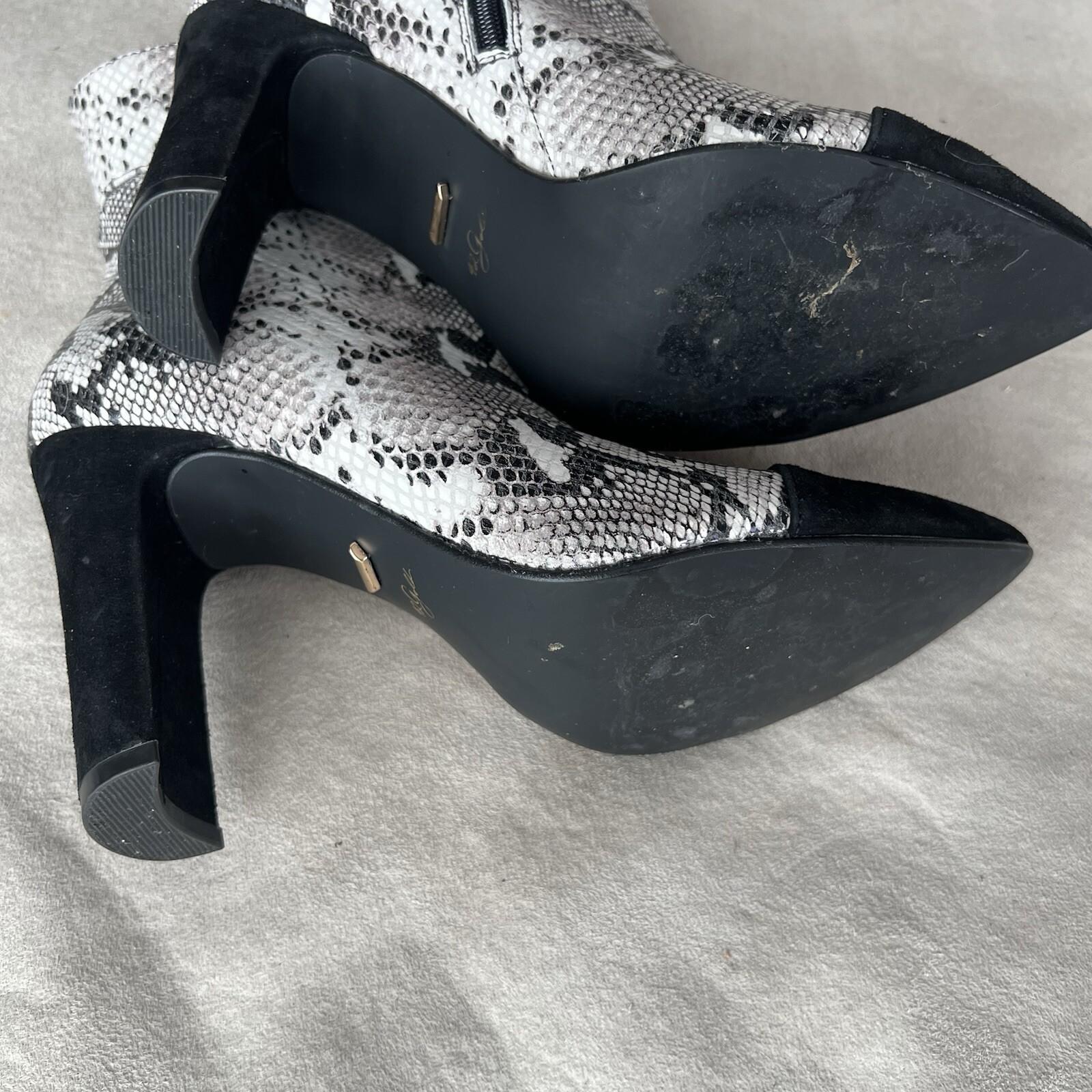42 Gold Kiki Snakes Print Booties 8.5M Suede Heeled Pointed Toe Cut Out Ankle