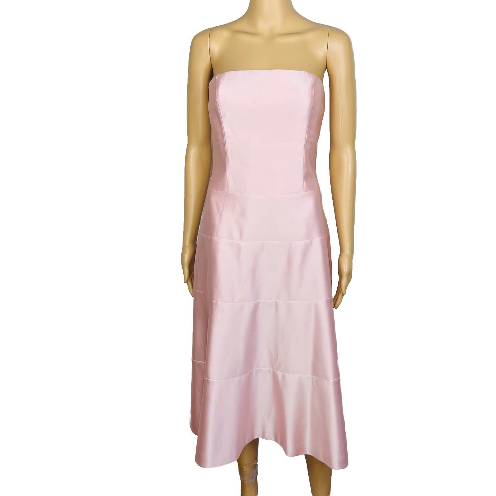 BCBGMaxazria Satin Like Dress Size 6 Pink Strapless Flared Cocktail Lined