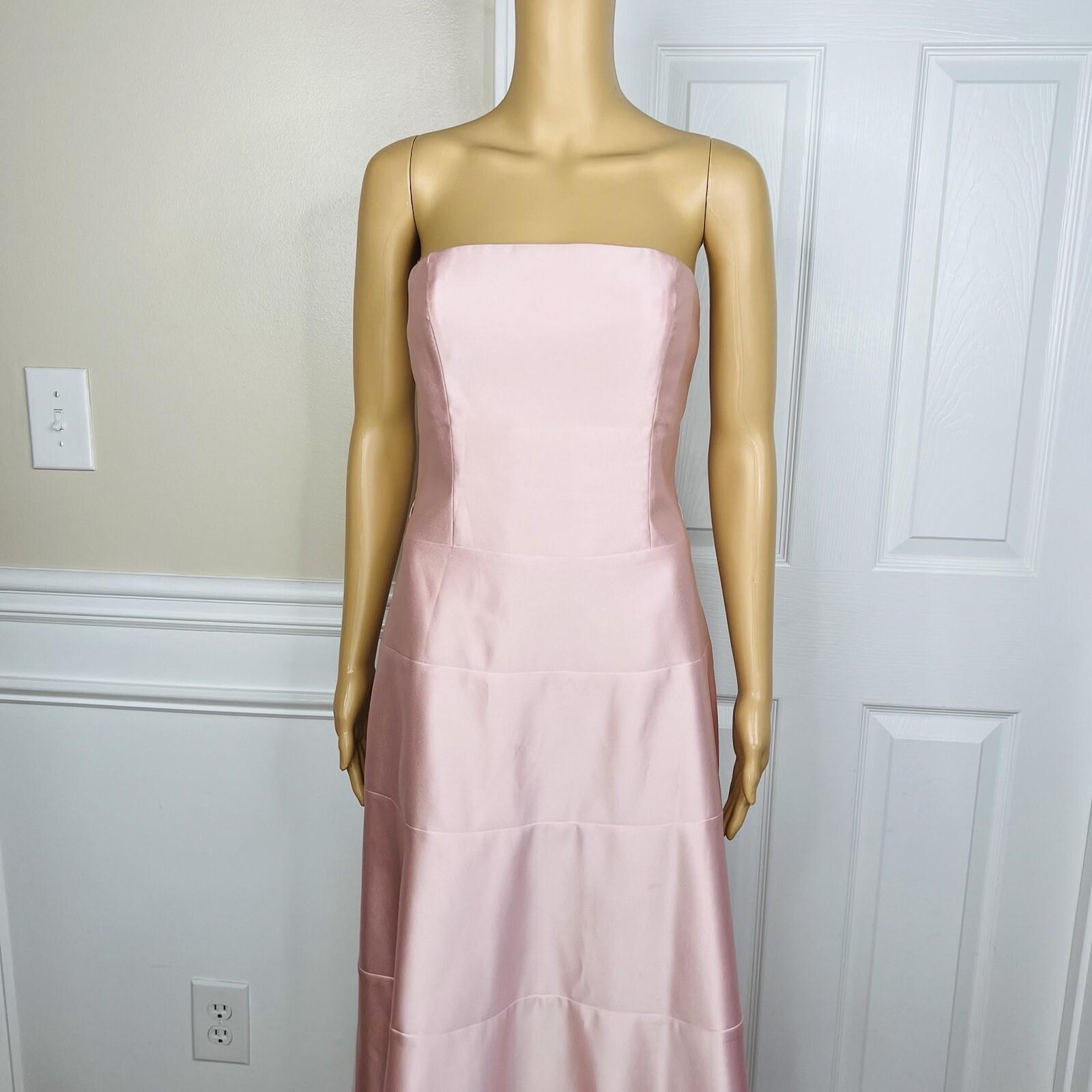 BCBGMaxazria Satin Like Dress Size 6 Pink Strapless Flared Cocktail Lined