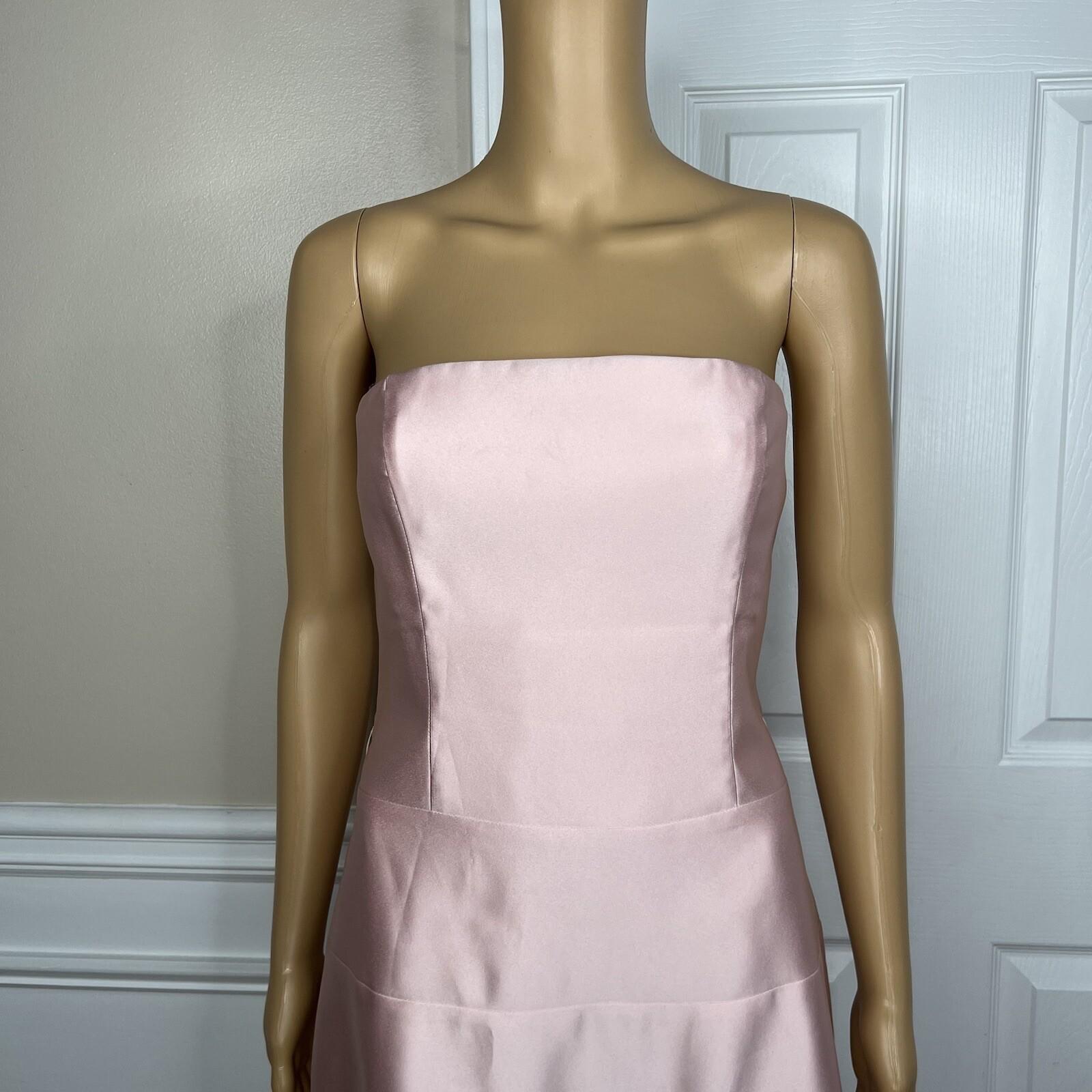 BCBGMaxazria Satin Like Dress Size 6 Pink Strapless Flared Cocktail Lined
