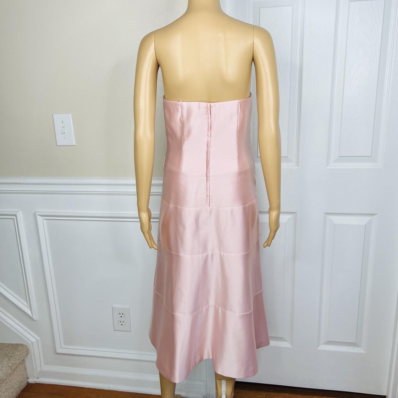 BCBGMaxazria Satin Like Dress Size 6 Pink Strapless Flared Cocktail Lined
