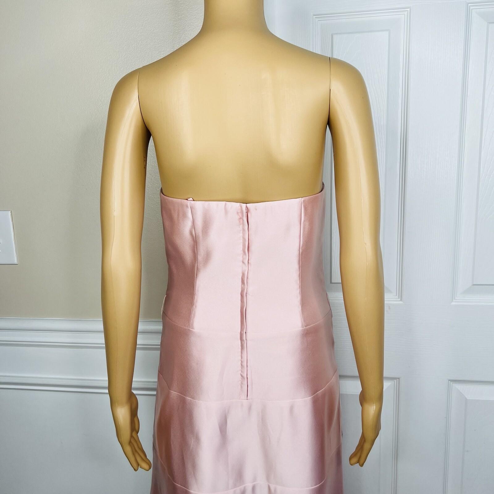 BCBGMaxazria Satin Like Dress Size 6 Pink Strapless Flared Cocktail Lined