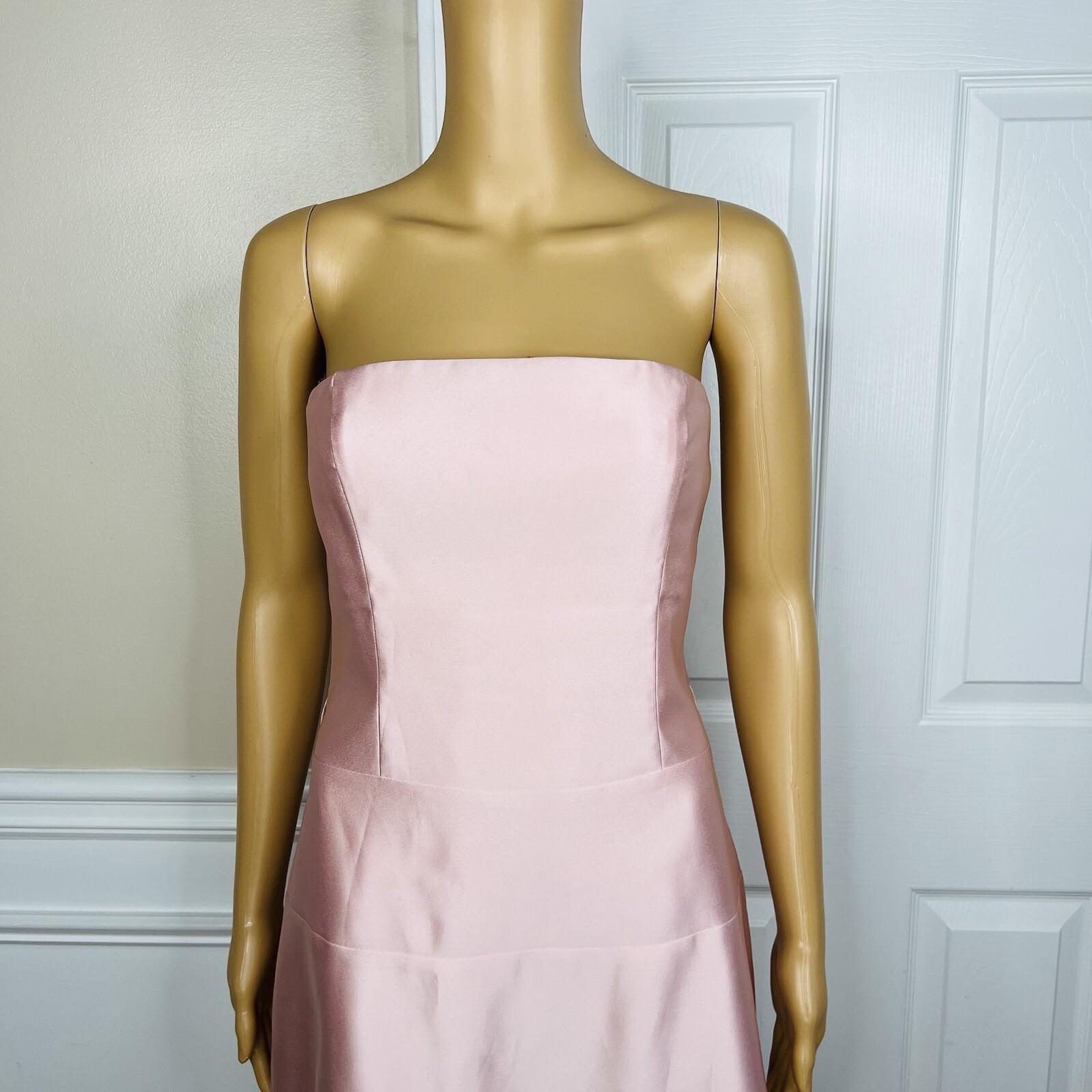 BCBGMaxazria Satin Like Dress Size 6 Pink Strapless Flared Cocktail Lined