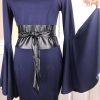 VENUS Stretch Bell Sleeves Black Blue Rayon Blend Faux Leather Belted dress Sz 6