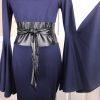 VENUS Stretch Bell Sleeves Black Blue Rayon Blend Faux Leather Belted dress Sz 6