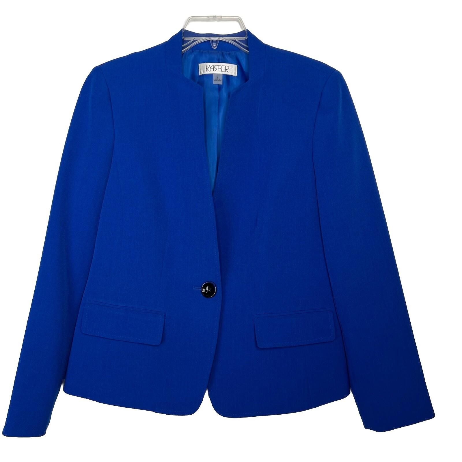 KASPER Polyester Elastane Blazer Size 6 Royal Blue Single Breasted Lined Career