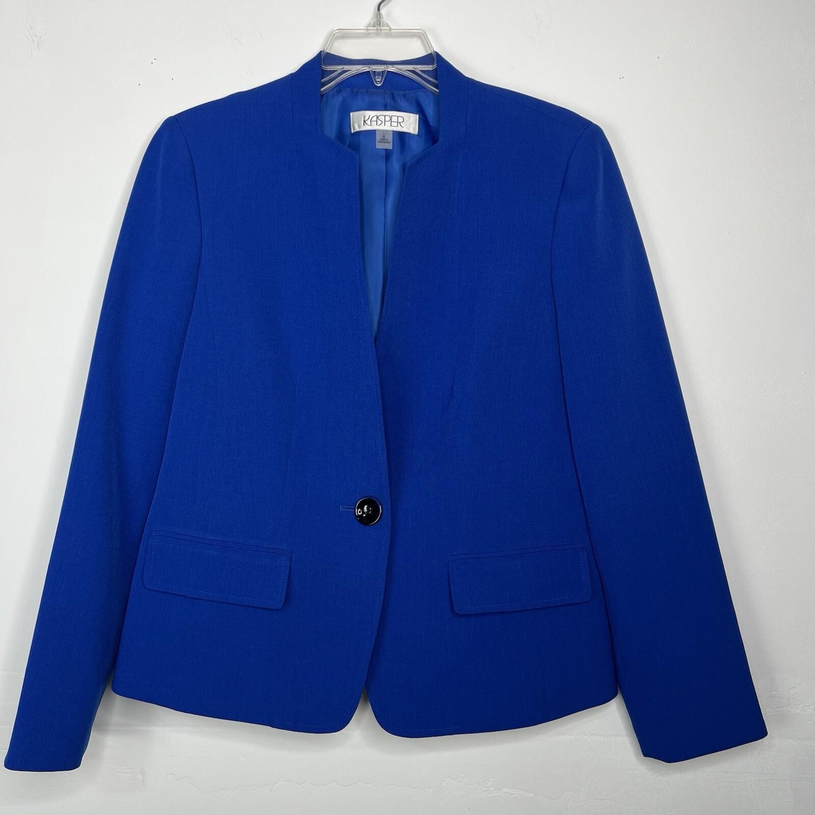 KASPER Polyester Elastane Blazer Size 6 Royal Blue Single Breasted Lined Career