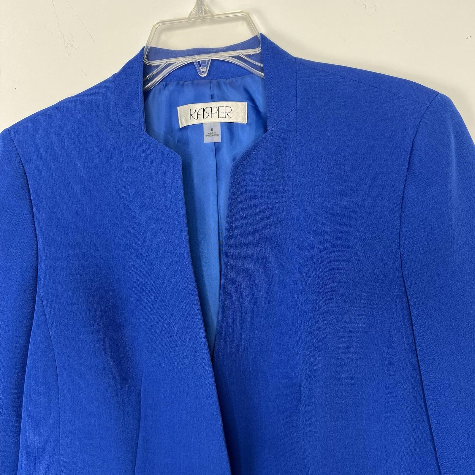 KASPER Polyester Elastane Blazer Size 6 Royal Blue Single Breasted Lined Career