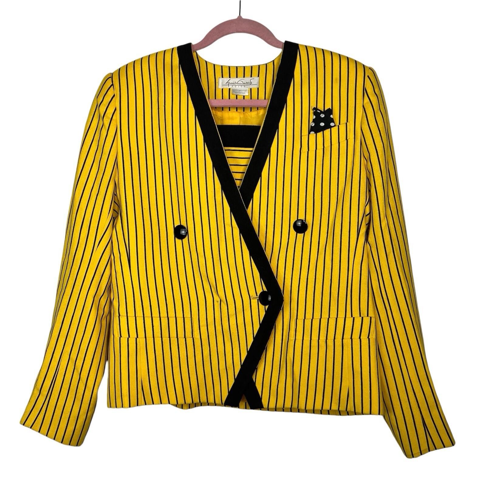 Gloria Vanderbilt Women Polyester Rayon Blazer Size 12 Yellow Striped Lined
