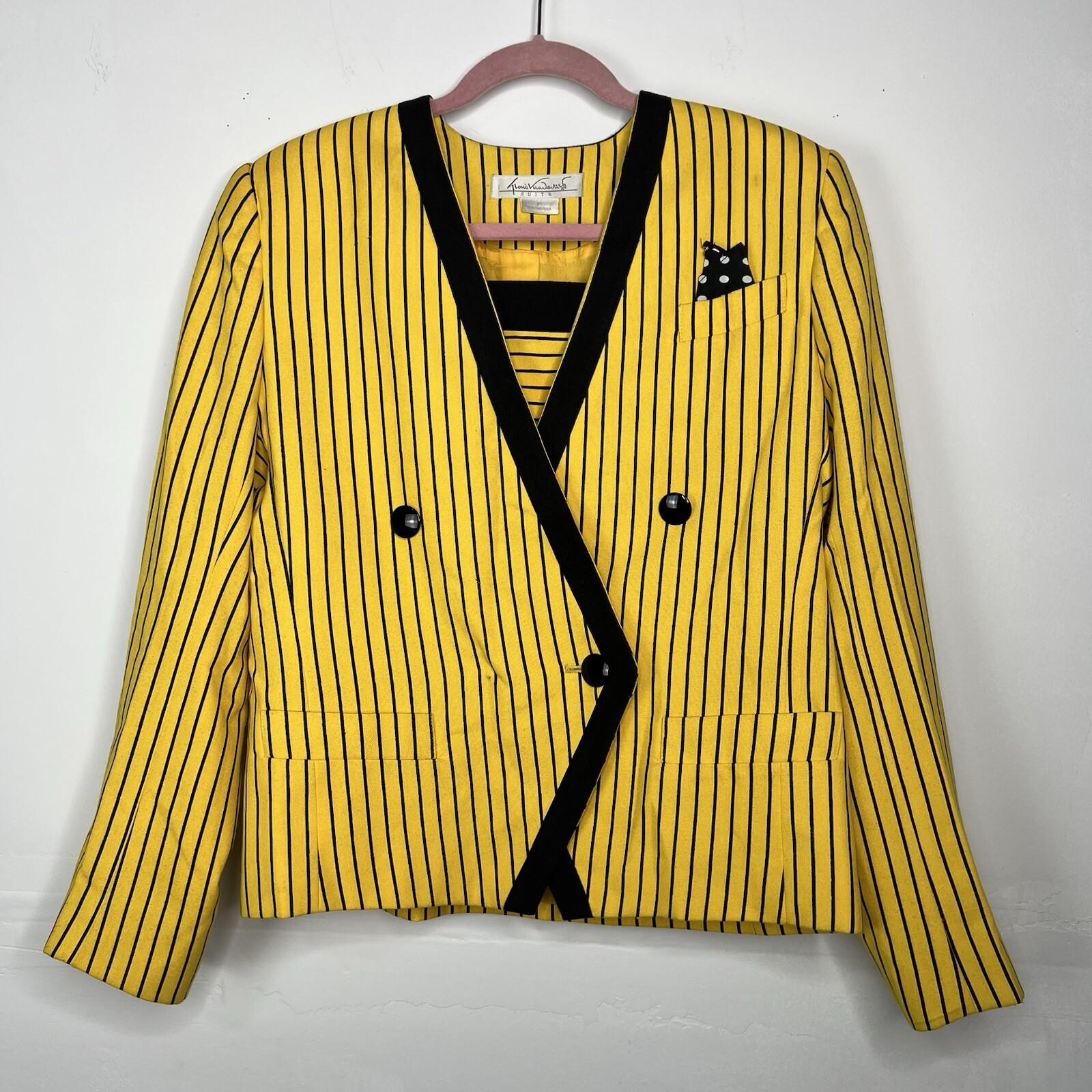 Gloria Vanderbilt Women Polyester Rayon Blazer Size 12 Yellow Striped Lined