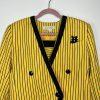 Gloria Vanderbilt Women Polyester Rayon Blazer Size 12 Yellow Striped Lined