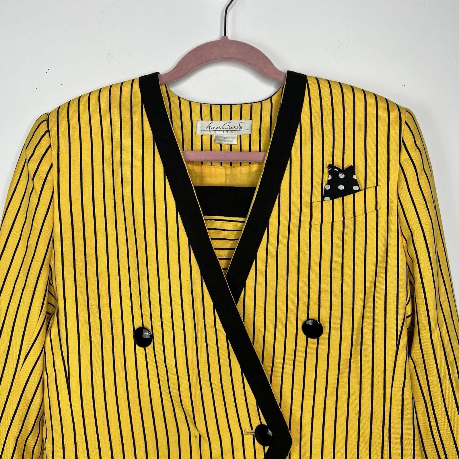 Gloria Vanderbilt Women Polyester Rayon Blazer Size 12 Yellow Striped Lined