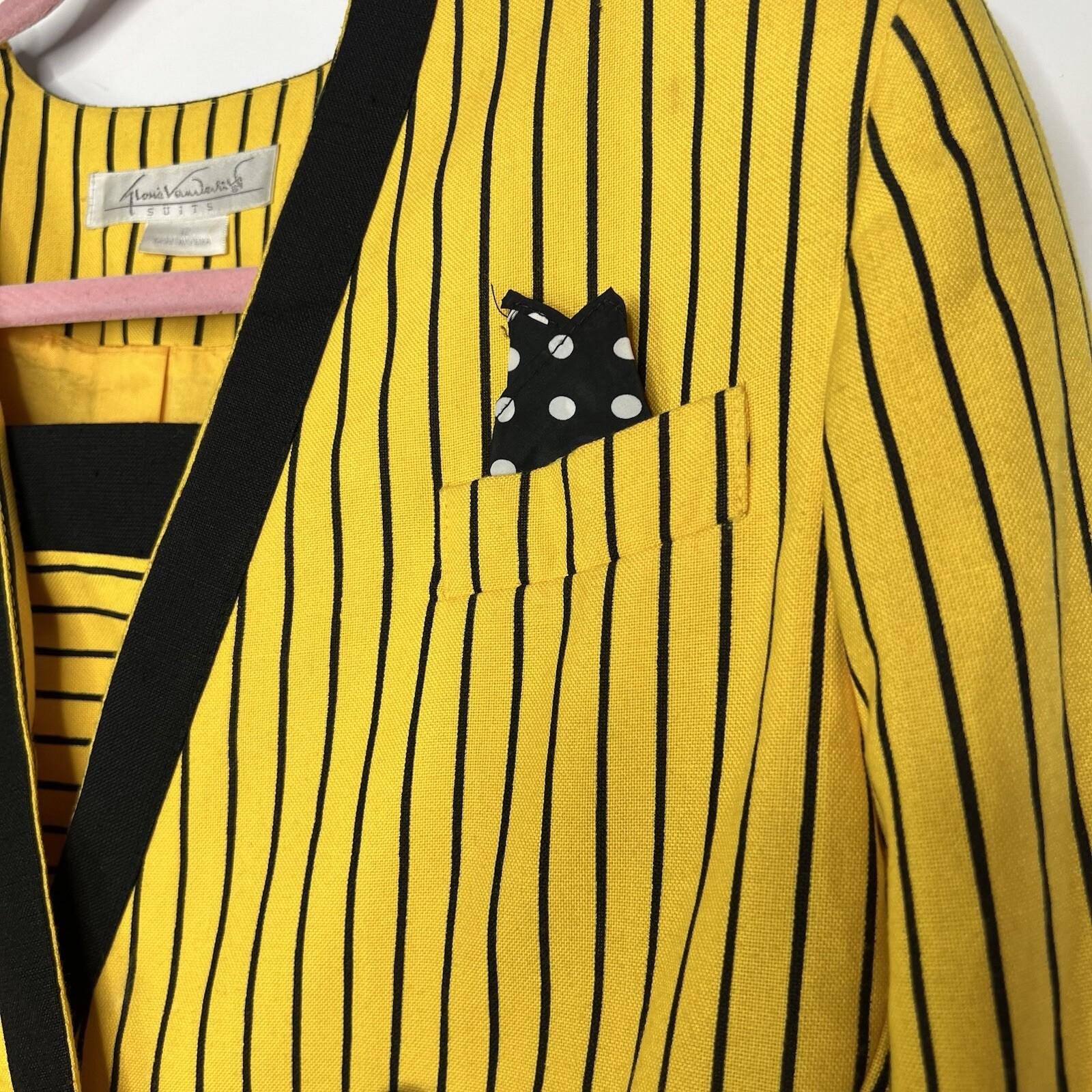 Gloria Vanderbilt Women Polyester Rayon Blazer Size 12 Yellow Striped Lined