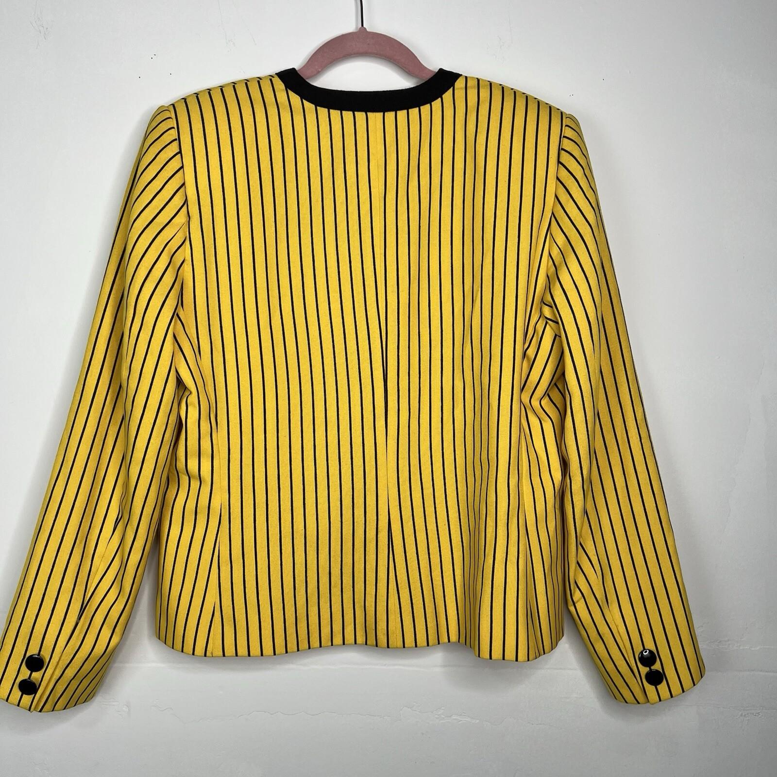 Gloria Vanderbilt Women Polyester Rayon Blazer Size 12 Yellow Striped Lined