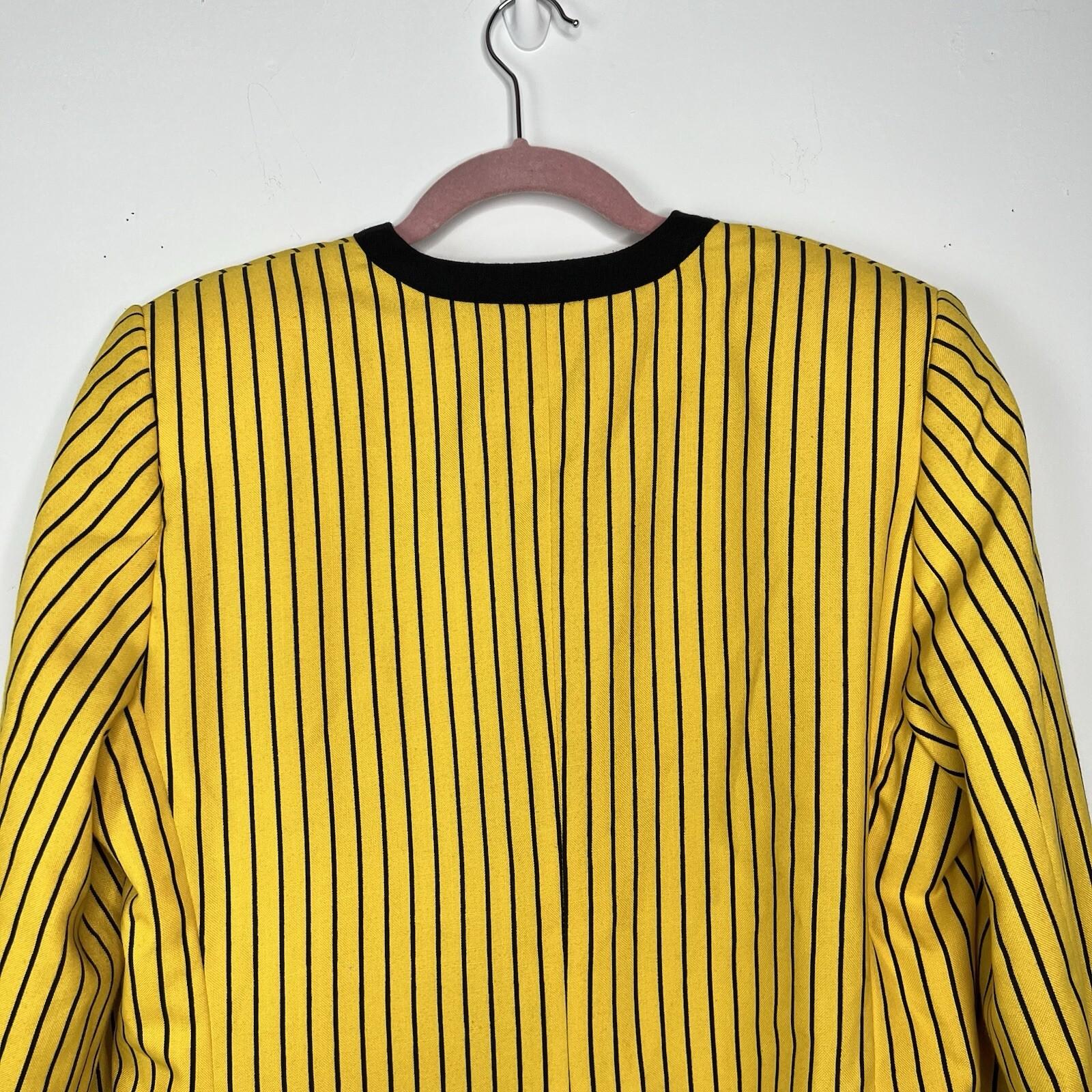 Gloria Vanderbilt Women Polyester Rayon Blazer Size 12 Yellow Striped Lined