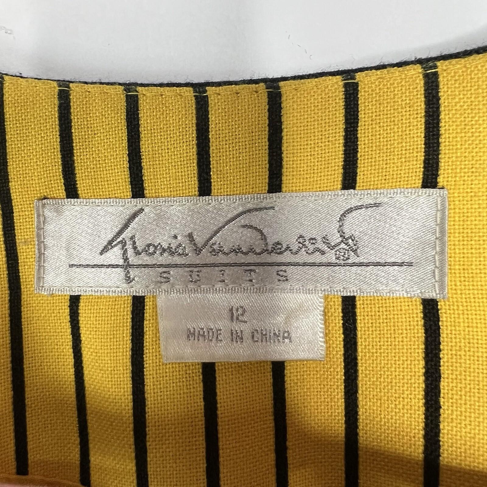 Gloria Vanderbilt Women Polyester Rayon Blazer Size 12 Yellow Striped Lined