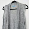 Alice + Olivia Overlay Cascading Drape Open Front Cardigan M Sequin Knit Gray