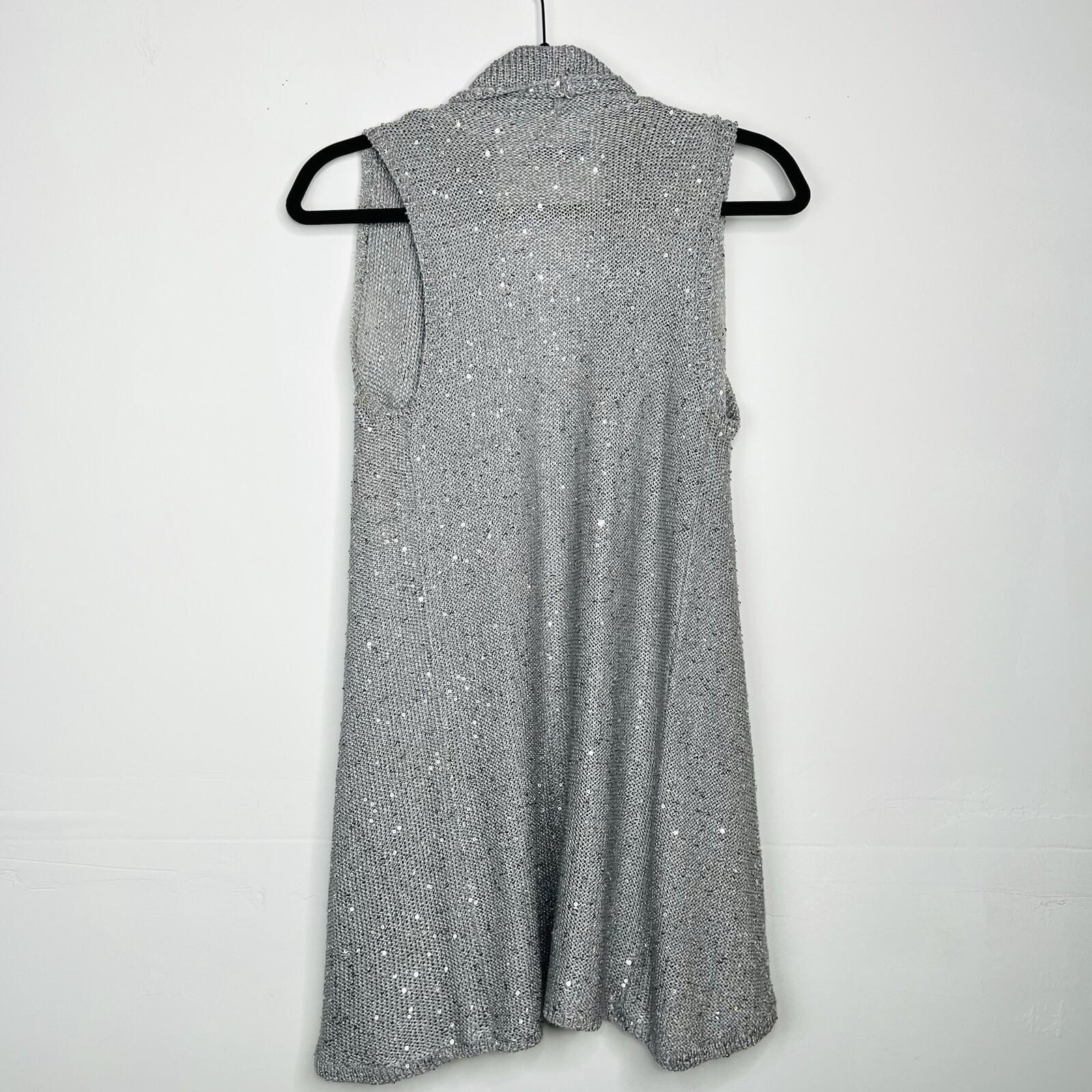 Alice + Olivia Overlay Cascading Drape Open Front Cardigan M Sequin Knit Gray