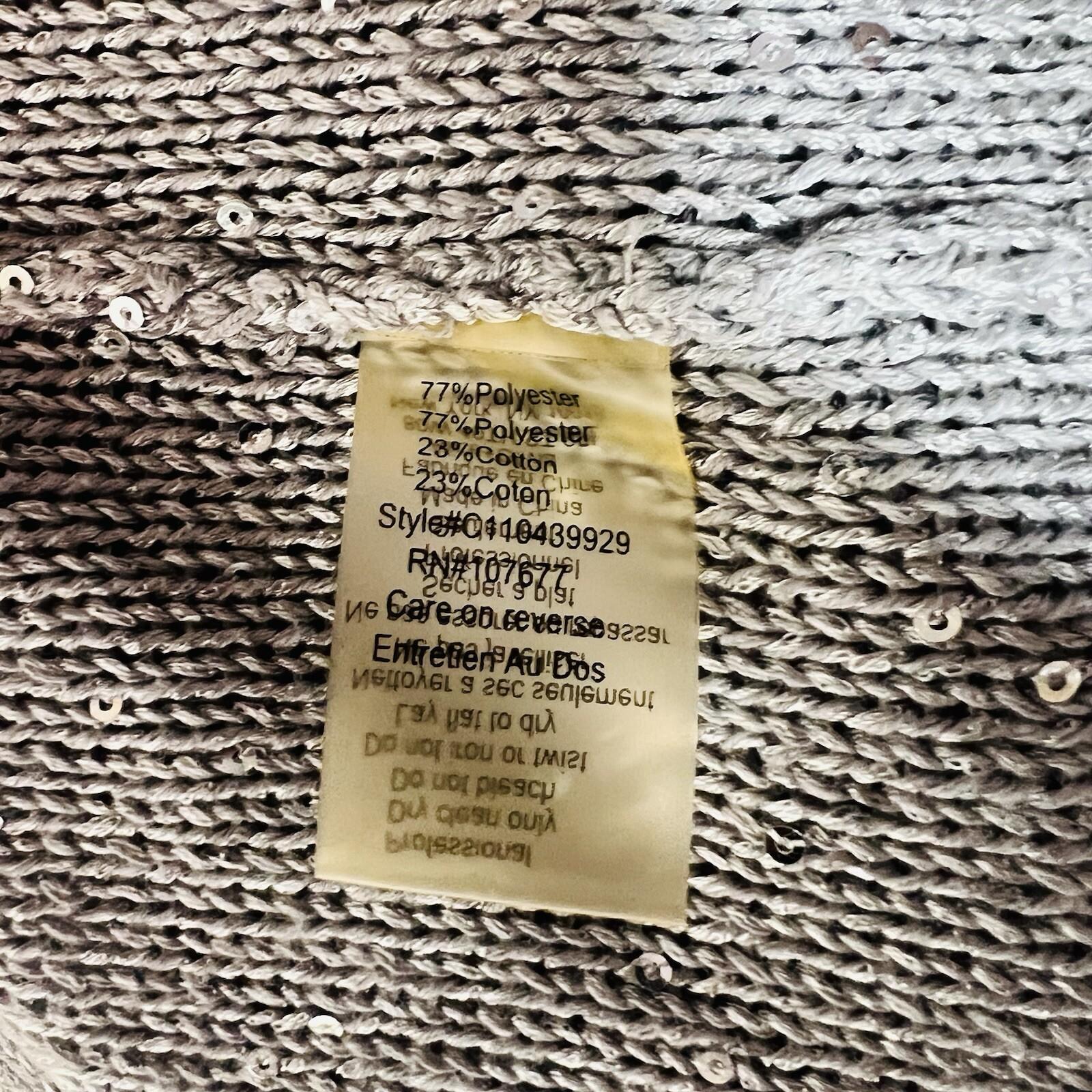 Alice + Olivia Overlay Cascading Drape Open Front Cardigan M Sequin Knit Gray