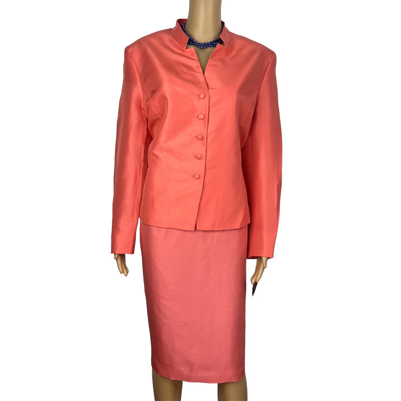 New KASPER 2PC Persimmon Silk Lined Stand Up Collar Skirt Suit Size 14 MSRP 0