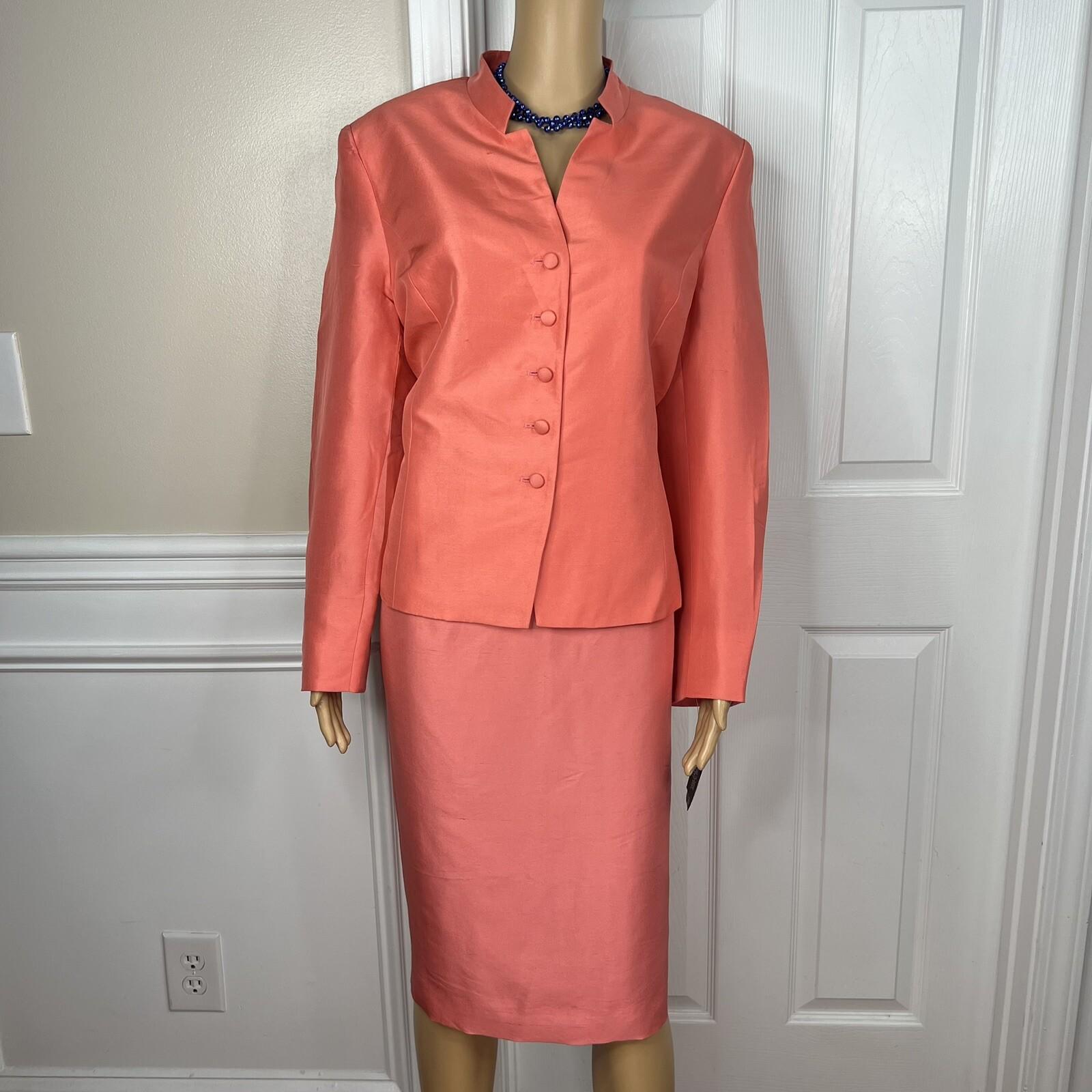 New KASPER 2PC Persimmon Silk Lined Stand Up Collar Skirt Suit Size 14 MSRP 0