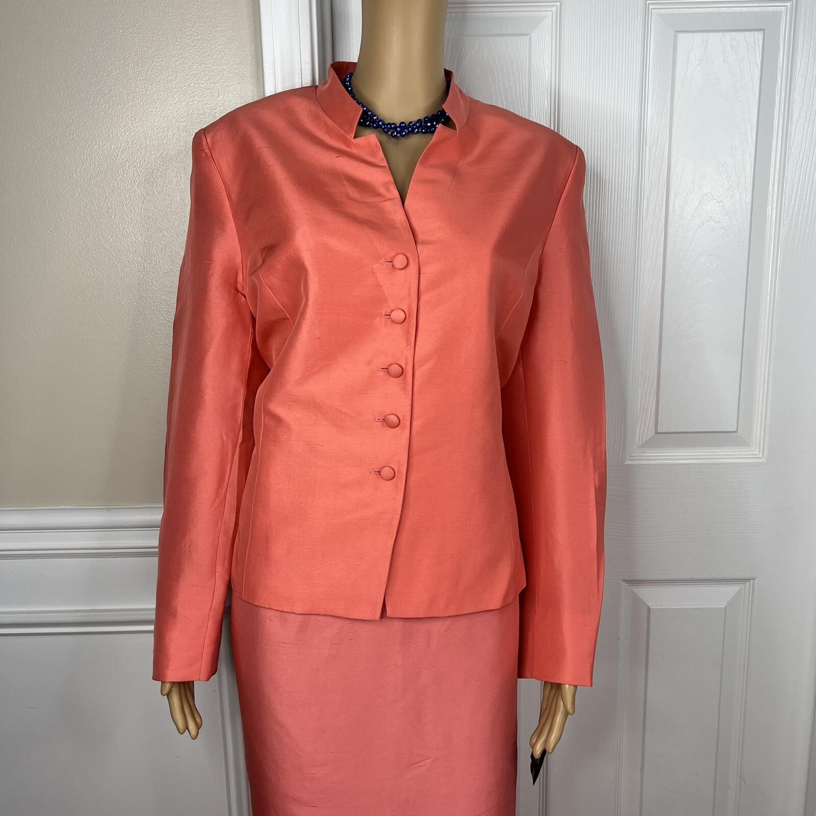 New KASPER 2PC Persimmon Silk Lined Stand Up Collar Skirt Suit Size 14 MSRP 0
