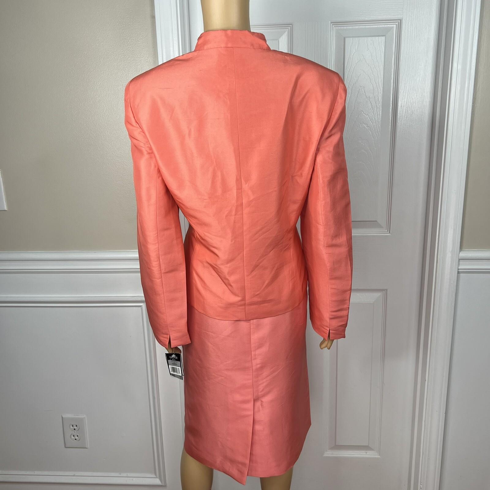 New KASPER 2PC Persimmon Silk Lined Stand Up Collar Skirt Suit Size 14 MSRP 0