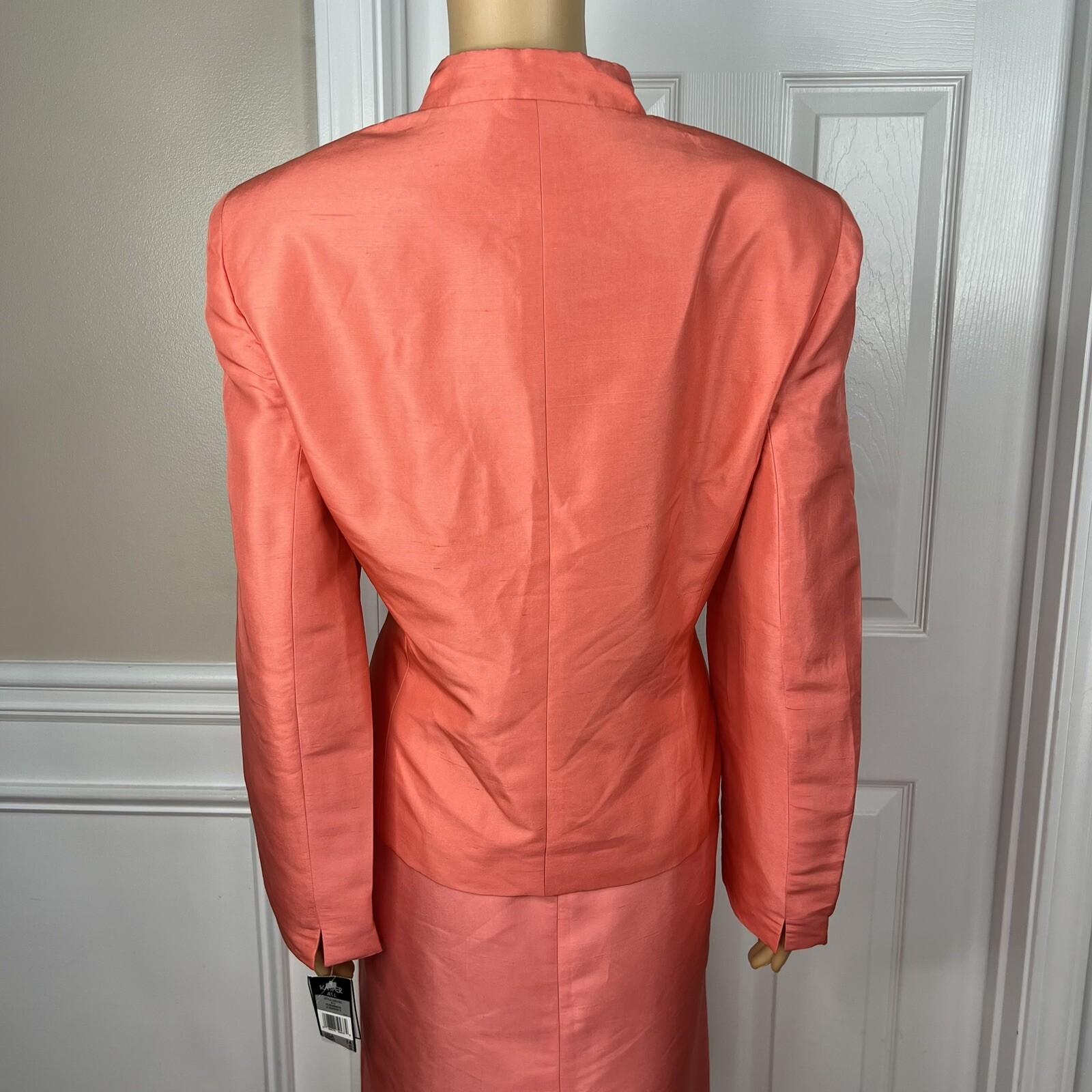 New KASPER 2PC Persimmon Silk Lined Stand Up Collar Skirt Suit Size 14 MSRP 0