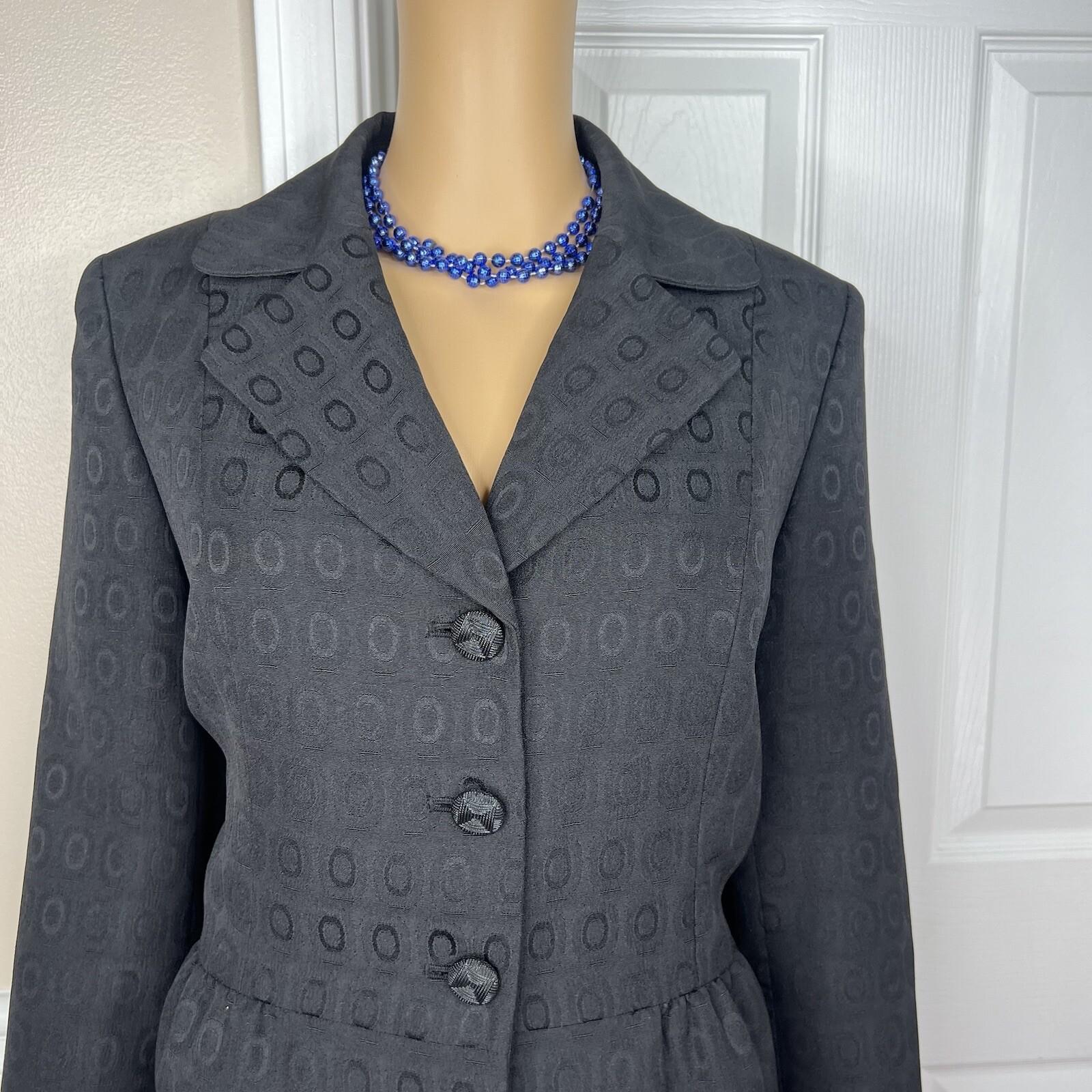 KASPER 2PC Black Polyester Lined Ruffle Cocktail Career Skirt Suit Size 10