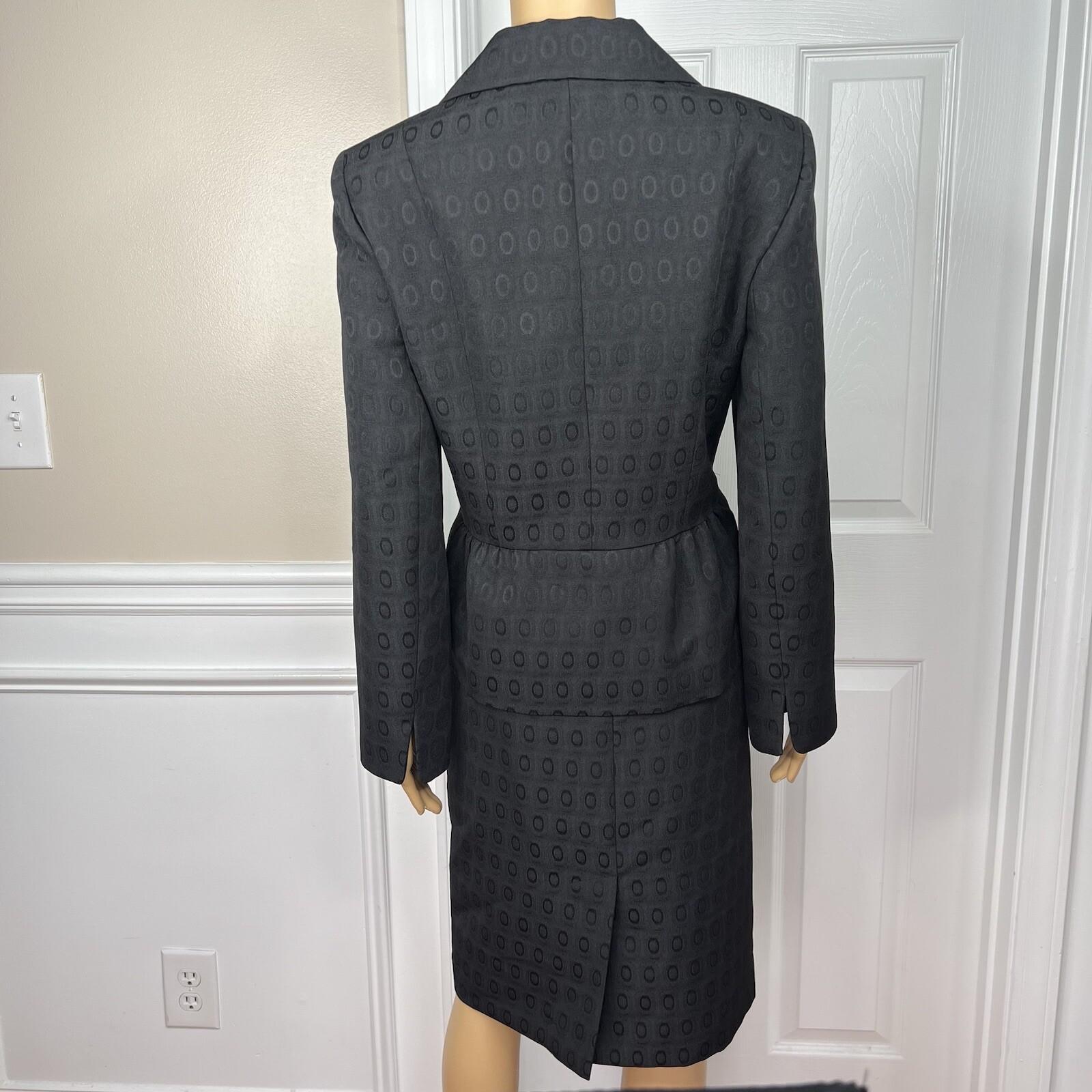 KASPER 2PC Black Polyester Lined Ruffle Cocktail Career Skirt Suit Size 10